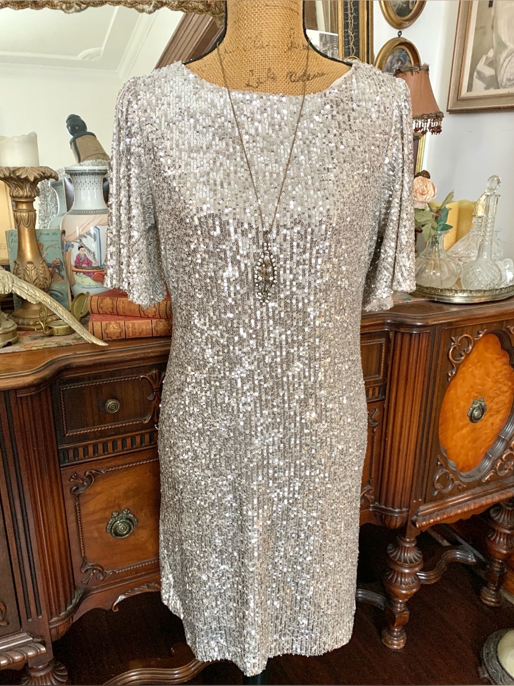 Vintage Glam Gatsby-inspo Deco-inspo Silvery Sequin New Year's Eve Dress Gown